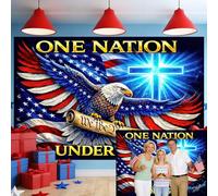 7X5ft One Nation Under God Backdrop, 4th of July Patriotic American Flag Eagle Christian Cross Photography Background, Independence Day, Veterans Day, Church Events Photo Booth Decor