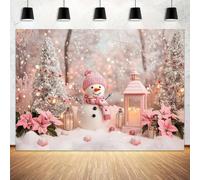 7X5ft Pink Christmas Photo Backdrop Photography Background for Girls, Winter Wonderland Snowman Snowflake Xmas Backdrops Photo Booth Prop Decorations Banner Balloons Wall Decor Tablecloth