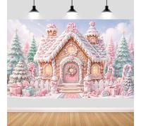 7x5ft Pink Gingerbread Candy House Christmas Backdrop, Pastel Sweet Candyland Photo Background for Christmas Holiday Party Decor, Festive Photoshoot Prop