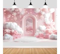 7X5ft Pink Newborn Backdrop Twinkle Little Stars Cloud Baby Photography Background Pink Themed Flower Birthday Party Banner Newborn Baby Shower Child Kids Portrait Photo Studio Props