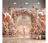 7x5ft Pink Princess Happy Birthday Backdrop Glittering Silver Starlit Elegant Crown Rose Balloons Cake Backdrop Princess Girls Party Decorations Photography Backgrounds Photo Studio Props,color2