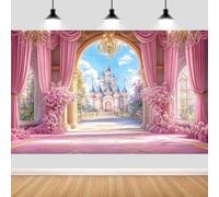 7X5ft Princess Castle Backdrop Pink Fairy Tale Wonderland Floral Arch Girls Birthday Party Wedding Baby Shower Banner Studio Photo Booth Kids Photoshoot Wall Decor Banner