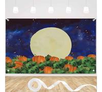 7x5FT Pumpkin Patch Full Moon Night Sky Photography Backdrop Polyester