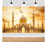7x5ft Ramadan Eid Mubarak Backdrop Decorations, Ramadan Moon Mosque Gold Dome Castle Backdrop Islamic Muslim Festival Party Background Decoration Photo Banner Booth