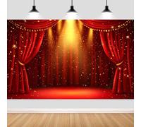 7X5ft Red Stage Curtain Backdrop Gold SpotlightGlitter Stars Photography Background for Wedding Birthday Party Stage Show Photo Booth Wall Decor Banner