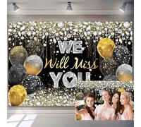 7x5ft Retirement Farewell Party Backdrop Black Gold Ballons Silver Diamonds Photography Background for Graduation Party Decor We Will Miss You Backdrop Banner Bye Office Work Retirement Photo Props