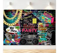 7x5FT Retro Hip Hop Birthday Backdrop Graffiti Brick Wall Boombox Arcade Back to 90s Background for Kids Adults Party Decorations Photo Booth Props