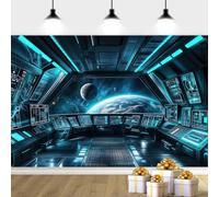 7X5ft Spaceship Interior Backdrop, Space Station Photography Background Outer Space Science Photo Backdrop Science Theme Birthday Party Decorations for Kids Photo Booth Props, Blue-3