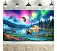 7x5ft True North Trust Jesus in a Wild World Backdrop North Pole Colorful Forest Aurora Polar Animals Photography Background Vacation Bible School Camping Party Decorations Banner Photo Props