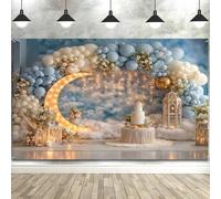7x5ft Twinkle Twinkle Little Star Moon Backdrops Blue Sky White Clouds Baby Shower Party Gold Glitter Stars Balloon Boy or Girl Birthday Supplies Photography Background Photo Booth Studio Prop