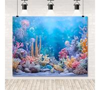 7x5ft Under The Sea Backdrop Ocean Theme Party Decorations Banner Mermaid Coral Jellyfish Underwater World Photography Background for Grils Baby Shower Birthday Photo Booth Prop