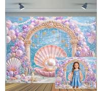 7X5ft Under The Sea Backdrop Starfish Coral Pearl Shells Ocean Princess Party Photography Background Baby Shower Wedding Birthday Party Cake Table Decor Photo Booth Studio Wall Decor Banner