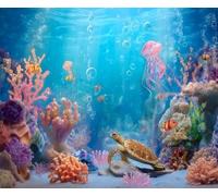 7x5ft Under The Sea Photography Backdrop Ocean Underwater Background Mermaid Coral Jellyfish Turtle Banner Baby Shower Birthday Party Decorations Photo Props