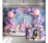 7x5ft Unicorn Balloons Arch Backdrop Purple and Pink Balloon Unicorn Flowers Princess Castle Photography Background Kids Girls Birthday Party Decortaion Banner Girls Photo Booth Banner Props