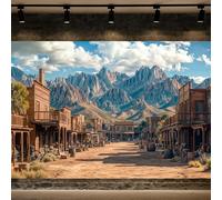 7X5ft Western Backdrop for Photoshoot Wild West Town Western Cowboy Photography Background Retro Building Mountain Country Theme Party Decorations Birthday Wedding Photo Props