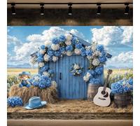 7X5ft Western Backdrops for Photoshoot Blue Barn Rodeo Party Cow Backdrop for Birthday Party Barnyard Western Cowgirl Barn Background Girls Shower Wedding Photo Studio Shoot