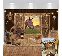 7x5ft Western Cowboy Backdrop Rodeo Horse Theme Party Background Wild West Rustic Farm Wooden Barn Decoration Banner Kids Adults Birthdays Photo Props(2.1x1.5m)