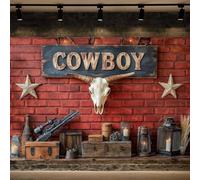7X5ft Western Cowboy Backdrop Wild West Rustic Vintage Rodeo Red Wall Photography Background Cowboy Theme Party Decorations Backdrop Banner Birthday Wedding Photo Booth