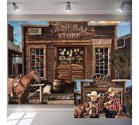 7x5ft Western Cowboy Backdrop Wild West Town Scenery Backdrops Rustic General Store Post Office Photography Background Western Cowboy Theme Birthday Party Decorations Adults Studio Photo Props
