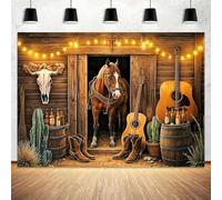 7x5ft Western Cowboy Backdrop Wild West Wooden Barn Door Horse Photography Background Cowboy Theme Party Decorations Backdrop Banner Photo Shoot Props