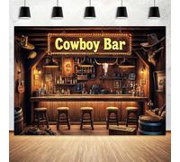 7X5ft Western Cowboy Bar Backdrop Party Decorations Country Vintage Wild West Saloon Rodeo Photography Background Cowboy Cowgirl Baby Shower Birthday Party Decor Banner Photoshoot Supplies