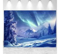 7x5ft Winter Aurora Borealis Backdrop Snow Mountain Pine Trees Forest Northern Lights Photography Background Winter Wonderland Theme Party Banner Decorations Portraits Wallpaper Photo Studio Props