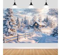 7X5ft Winter Snow Forest Backdrop White Snowy Covered Pine Trees Snowy Cabin Snowflake Photography Background Xmas Party Decor Banner Portraits Photo Studio Props