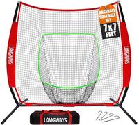 7'x7' Baseball Practice Net with Steel Frame for Batting, Hitting and Pitching, Portable Softball Net for Batting with Carrying Bag