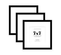 7x7 Black Picture Frame with Mount for 5x5 Photos, Prints - Modern Square Wall Frame, Set of 3