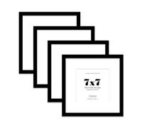 7x7 Black Picture Frame with Mount for 5x5 Photos, Prints - Modern Square Wall Frame, Set of 4