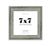 7x7" Distressed Green Picture Frame - Rustic Wood Industrial Effect Photo Frame for Wall Display, Ideal for Posters, Prints & Home Décor, Wall Hooks and Kickstand, 32mm Edge - 1 Pack