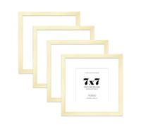 7x7 Gold Picture Frame with Mount for 5x5 Photos, Prints - Modern Square Wall Frame, Set of 4