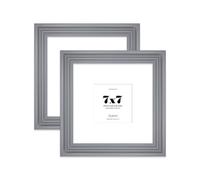 7x7" Grey Picture Frame - 7x7" Square Frame with 4x4" Mount for 7x7"/4x4" Pictures Vintage Style Room Decor, 2 Pack