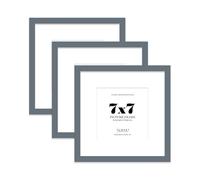 7x7 Grey Picture Frame with Mount for 5x5 Photos, Prints - Modern Square Wall Frame, Set of 3