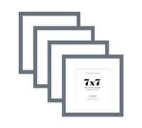 7x7 Grey Picture Frame with Mount for 5x5 Photos, Prints - Modern Square Wall Frame, Set of 4