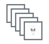 7x7 Grey Picture Frame with Mount for 5x5 Photos, Prints - Modern Square Wall Frame, Set of 5