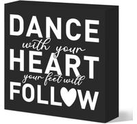 7x7 Inch Dance with Your Heart Box Sign Black White Desk Decor