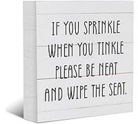 7x7 Inch Funny Bathroom Sign, Rustic Wooden Box Sign, Farmhouse Bathroom Decor, Home Decor,Wood Block Plaque Desk Decor Office Table Decoration for Toilet Restroom Living Room Bedroom, Wipe The Seat
