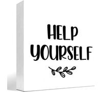 7x7 Inch Help Yourself Wood Block Sign Desk Decor,Rustic Wedding Party Baby Shower Wooden Box Plaque Sign Desk Decor for Home Bar Cafe Party Reception Dessert Table Shelf Table Decor Decorations