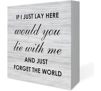 7x7 Inch Rustic Bedroom Quote Wooden Box Sign, Home Bedroom Decor,If I Just Lay Here Block Plaque For Wall Tabletop Desk, Farmhouse Style Wall Art Decoration