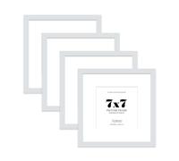 7x7 Light Grey Picture Frame with Mount for 5x5 Photos, Prints - Modern Square Wall Frame, Set of 4