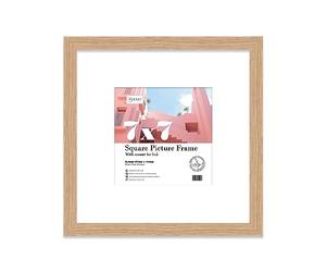 7x7 Oak Picture Frame with Mount for 5x5 Photos, Prints - Modern Square Wall Frame, 1 Pack