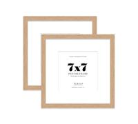 7x7 Oak Picture Frame with Mount for 5x5 Photos, Prints - Modern Square Wall Frame, Set of 2