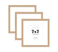 7x7 Oak Picture Frame with Mount for 5x5 Photos, Prints - Modern Square Wall Frame, Set of 3