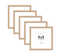 7x7 Oak Picture Frame with Mount for 5x5 Photos, Prints - Modern Square Wall Frame, Set of 5