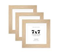 7x7 Oak Square Frame With Mount for 6x6 Pictures 28mm Edge Frame Display with Wall Hooks and Kickstand, 3 Pack