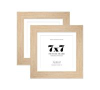 7x7 Oak Square Frame With Mount for 6x6 Pictures 28mm Edge Frame Display with Wall Hooks and Kickstand, 2 Pack
