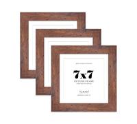 7x7 Rustic Wood Square Frame With Mount for 6x6 Pictures 28mm Edge Frame Display with Wall Hooks and Kickstand, 3 Pack