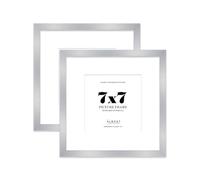 7x7 Silver Picture Frame with Mount for 5x5 Photos, Prints - Modern Square Wall Frame, Set of 2