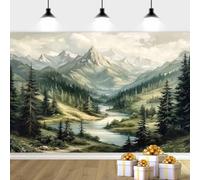 7X7ft Green Forest Backdrop, Nature Mountain Forest Backdrop Jungle Forests Photography Background Camping Themed Party Background Natural Scenery Kids Adult Wedding Photo Studio Props